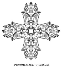 Circular pattern in form of mandala for Henna, Mehndi, tattoo, decoration. Decorative ornament in ethnic oriental style. Coloring book page.