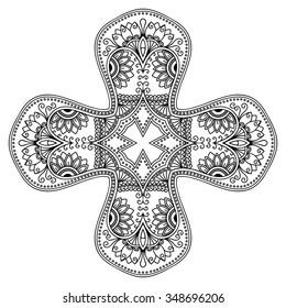 Circular pattern in form of mandala for Henna, Mehndi, tattoo, decoration. Decorative ornament in ethnic oriental style. Coloring book page.