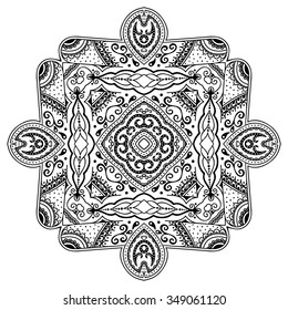 Circular pattern in form of mandala for Henna, Mehndi, tattoo, decoration. Decorative ornament in ethnic oriental style. Coloring book page.