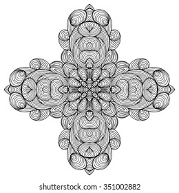 Circular pattern in form of mandala for Henna, Mehndi, tattoo, decoration. Decorative ornament in ethnic oriental style. Coloring book page.