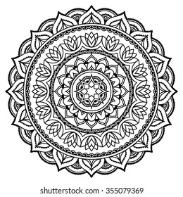 Circular pattern in form of mandala for Henna, Mehndi, tattoo, decoration. Decorative ornament in ethnic oriental style. Coloring book page.