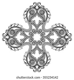 Circular pattern in form of mandala for Henna, Mehndi, tattoo, decoration. Decorative ornament in ethnic oriental style. Coloring book page.