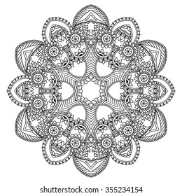 Circular pattern in form of mandala for Henna, Mehndi, tattoo, decoration. Decorative ornament in ethnic oriental style. Coloring book page.