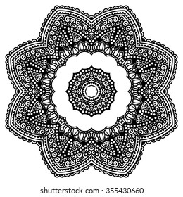 Circular pattern in form of mandala for Henna, Mehndi, tattoo, decoration. Decorative ornament in ethnic oriental style. Coloring book page.