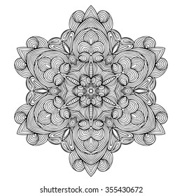 Circular pattern in form of mandala for Henna, Mehndi, tattoo, decoration. Decorative ornament in ethnic oriental style. Coloring book page.