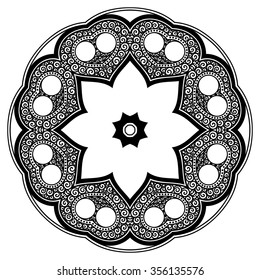 Circular pattern in form of mandala for Henna, Mehndi, tattoo, decoration. Decorative ornament in ethnic oriental style. Coloring book page.