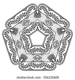 Circular pattern in form of mandala for Henna, Mehndi, tattoo, decoration. Decorative ornament in ethnic oriental style. Coloring book page.
