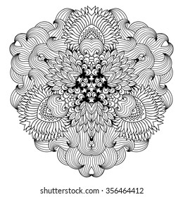 Circular pattern in form of mandala for Henna, Mehndi, tattoo, decoration. Decorative ornament in ethnic oriental style. Coloring book page.