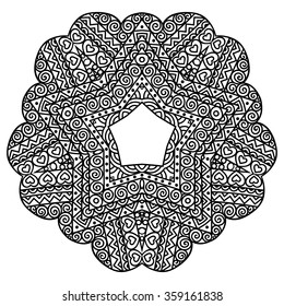 Circular pattern in form of mandala for Henna, Mehndi, tattoo, decoration. Decorative ornament in ethnic oriental style. Coloring book page.