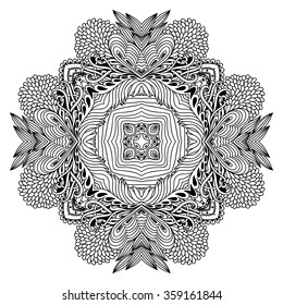Circular pattern in form of mandala for Henna, Mehndi, tattoo, decoration. Decorative ornament in ethnic oriental style. Coloring book page.