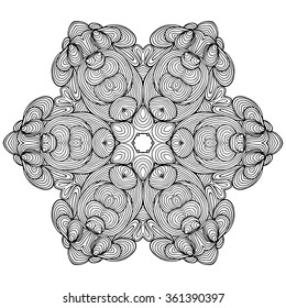 Circular pattern in form of mandala for Henna, Mehndi, tattoo, decoration. Decorative ornament in ethnic oriental style. Coloring book page.
