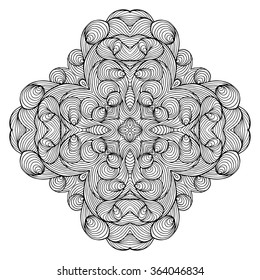 Circular pattern in form of mandala for Henna, Mehndi, tattoo, decoration. Decorative ornament in ethnic oriental style. Coloring book page.