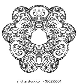 Circular pattern in form of mandala for Henna, Mehndi, tattoo, decoration. Decorative ornament in ethnic oriental style. Coloring book page.
