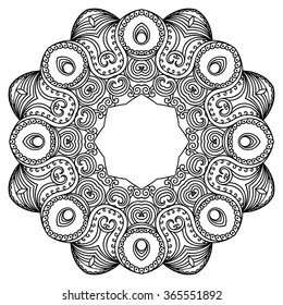 Circular pattern in form of mandala for Henna, Mehndi, tattoo, decoration. Decorative ornament in ethnic oriental style. Coloring book page.