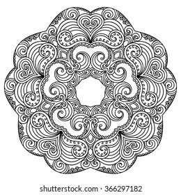Circular pattern in form of mandala for Henna, Mehndi, tattoo, decoration. Decorative ornament in ethnic oriental style. Coloring book page.
