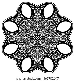 Circular pattern in form of mandala for Henna, Mehndi, tattoo, decoration. Decorative ornament in ethnic oriental style. Coloring book page.