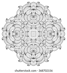 Circular pattern in form of mandala for Henna, Mehndi, tattoo, decoration. Decorative ornament in ethnic oriental style. Coloring book page.