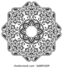 Circular pattern in form of mandala for Henna, Mehndi, tattoo, decoration. Decorative ornament in ethnic oriental style. Coloring book page.