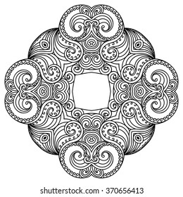 Circular pattern in form of mandala for Henna, Mehndi, tattoo, decoration. Decorative ornament in ethnic oriental style. Coloring book page.