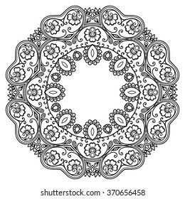 Circular pattern in form of mandala for Henna, Mehndi, tattoo, decoration. Decorative ornament in ethnic oriental style. Coloring book page.