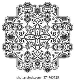 Circular pattern in form of mandala for Henna, Mehndi, tattoo, decoration. Decorative ornament in ethnic oriental style. Coloring book page.