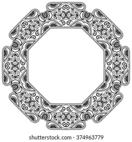 Circular pattern in form of mandala for Henna, Mehndi, tattoo, decoration. Decorative ornament in ethnic oriental style. Coloring book page.