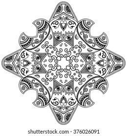 Circular pattern in form of mandala for Henna, Mehndi, tattoo, decoration. Decorative ornament in ethnic oriental style. Coloring book page.
