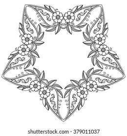 Circular pattern in form of mandala for Henna, Mehndi, tattoo, decoration. Decorative ornament in ethnic oriental style. Coloring book page.