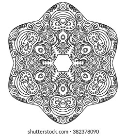 Circular pattern in form of mandala for Henna, Mehndi, tattoo, decoration. Decorative ornament in ethnic oriental style. Coloring book page.