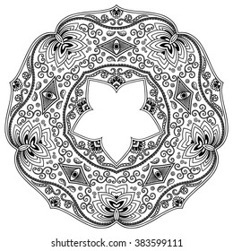 Circular pattern in form of mandala for Henna, Mehndi, tattoo, decoration. Decorative ornament in ethnic oriental style. Coloring book page.