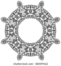 Circular pattern in form of mandala for Henna, Mehndi, tattoo, decoration. Decorative ornament in ethnic oriental style. Coloring book page.