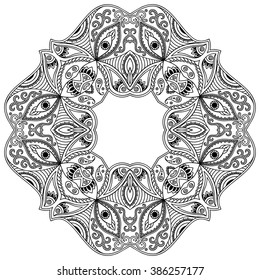 Circular pattern in form of mandala for Henna, Mehndi, tattoo, decoration. Decorative ornament in ethnic oriental style. Coloring book page.