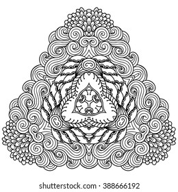 Circular pattern in form of mandala for Henna, Mehndi, tattoo, decoration. Decorative ornament in ethnic oriental style. Coloring book page.
