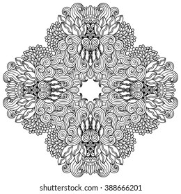 Circular pattern in form of mandala for Henna, Mehndi, tattoo, decoration. Decorative ornament in ethnic oriental style. Coloring book page.
