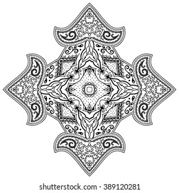 Circular pattern in form of mandala for Henna, Mehndi, tattoo, decoration. Decorative ornament in ethnic oriental style. Coloring book page.