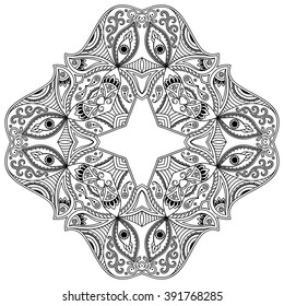 Circular pattern in form of mandala for Henna, Mehndi, tattoo, decoration. Decorative ornament in ethnic oriental style. Coloring book page.