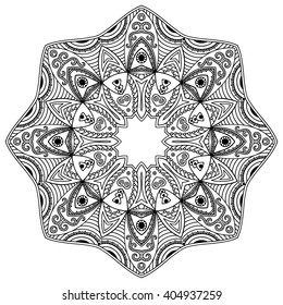 Circular pattern in form of mandala for Henna, Mehndi, tattoo, decoration. Decorative ornament in ethnic oriental style. Coloring book page.