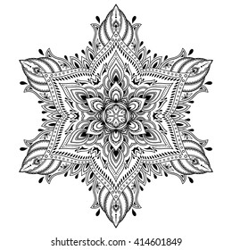Circular pattern in form of mandala for Henna, Mehndi, tattoo, decoration. Decorative ornament in ethnic oriental style. Coloring book page.