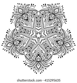 Circular pattern in form of mandala for Henna, Mehndi, tattoo, decoration. Decorative ornament in ethnic oriental style. Coloring book page.