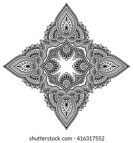 Circular pattern in form of mandala for Henna, Mehndi, tattoo, decoration. Decorative ornament in ethnic oriental style. Coloring book page.