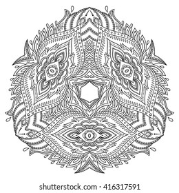 Circular pattern in form of mandala for Henna, Mehndi, tattoo, decoration. Decorative ornament in ethnic oriental style. Coloring book page.