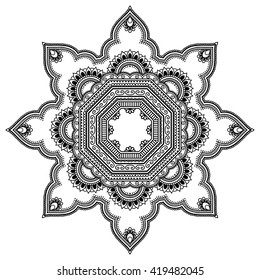 Circular pattern in form of mandala for Henna, Mehndi, tattoo, decoration. Decorative ornament in ethnic oriental style. Coloring book page.