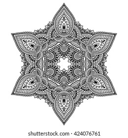 Circular pattern in form of mandala for Henna, Mehndi, tattoo, decoration. Decorative ornament in ethnic oriental style. Coloring book page.