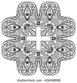 Circular pattern in form of mandala for Henna, Mehndi, tattoo, decoration. Decorative ornament in ethnic oriental style. Coloring book page.