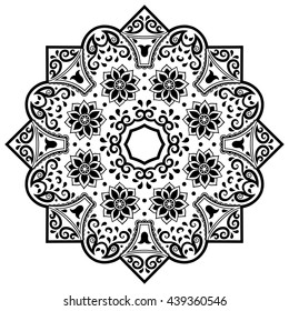 Circular pattern in form of mandala for Henna, Mehndi, tattoo, decoration. Decorative ornament in ethnic oriental style. Coloring book page.