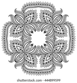 Circular pattern in form of mandala for Henna, Mehndi, tattoo, decoration. Decorative ornament in ethnic oriental style. Coloring book page.