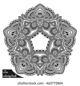 Circular pattern in form of mandala for Henna, Mehndi, tattoo, decoration. Decorative ornament in ethnic oriental style. Coloring book page.