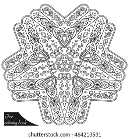Circular pattern in form of mandala for Henna, Mehndi, tattoo, decoration. Decorative ornament in ethnic oriental style. Coloring book page.
