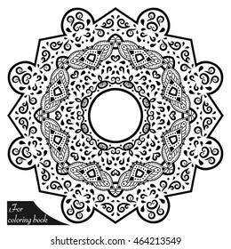 Circular pattern in form of mandala for Henna, Mehndi, tattoo, decoration. Decorative ornament in ethnic oriental style. Coloring book page.
