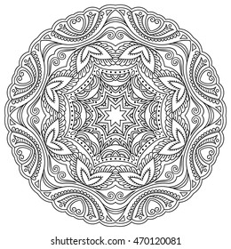 Circular pattern in form of mandala for Henna, Mehndi, tattoo, decoration. Decorative ornament in ethnic oriental style. Coloring book page.